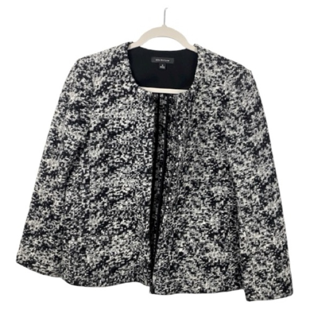 Ann Taylor Wool Blend Zip Up Jacket Size Medium Black and White Sophisticated